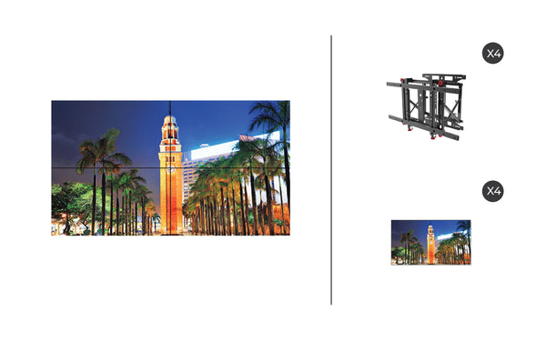NEC X555UNS + DS-VW775-QR 2x2 Kit | 55" Ultra Narrow Bezel S-IPS Video Wall Display with Peerless Full Service Mount